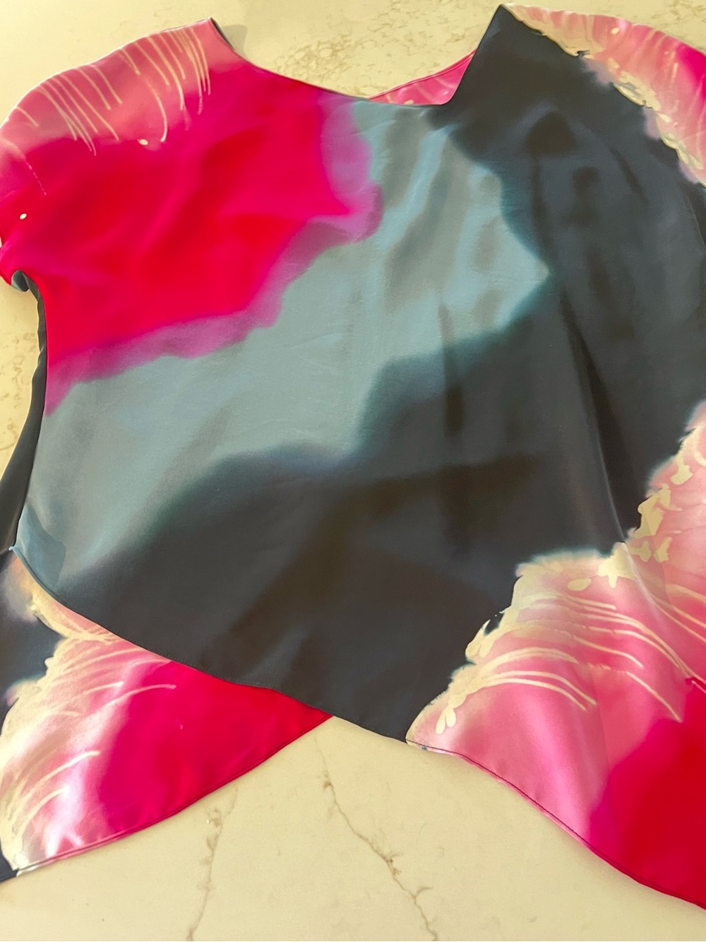 NWT 100% Silk Blouse Medium Pink Gray Asymmetrical Made in Maui USA - Picture 7 of 15